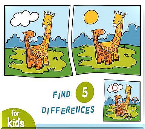 7 differences game with two giraffes