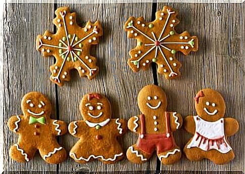 Christmas cookies in the shape of a snowman.