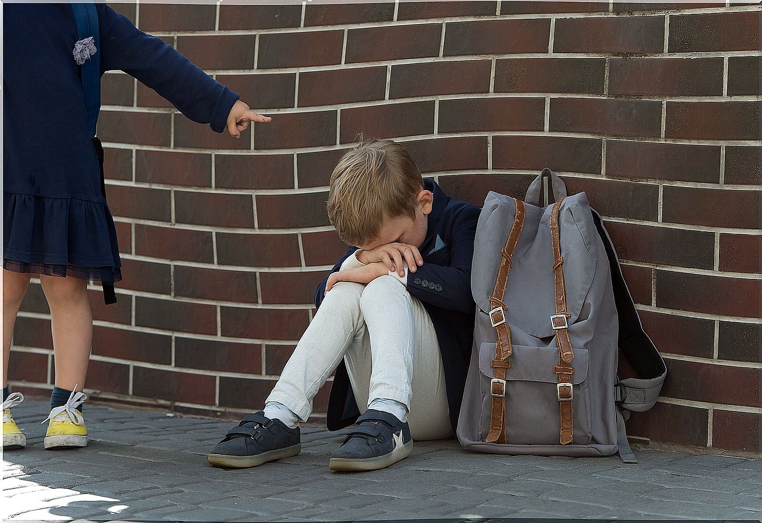 Child suffering from bullying at school.