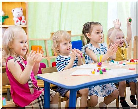 Four babies at daycare.