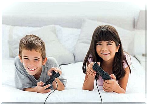 children playing video games