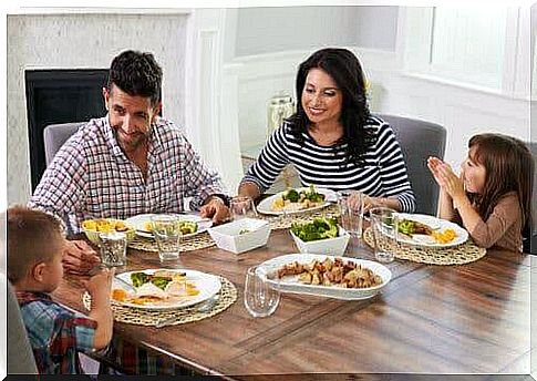 A family having a meal together.