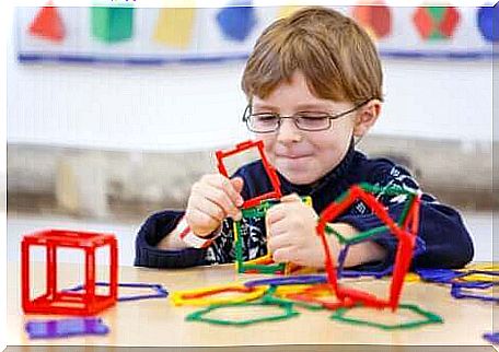 A child playing a logic game.